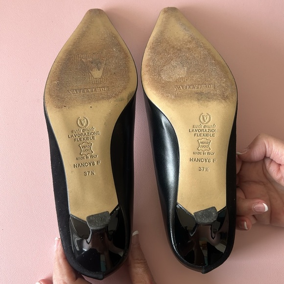 Black Italian Leather & Suede 3” Pumps - Picture 7 of 10